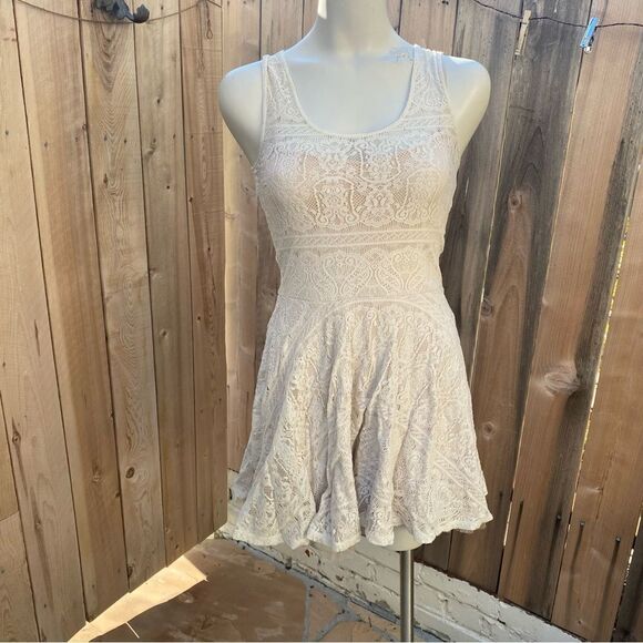 Free people nude lace layered mini dress size xs - Picture 1 of 8